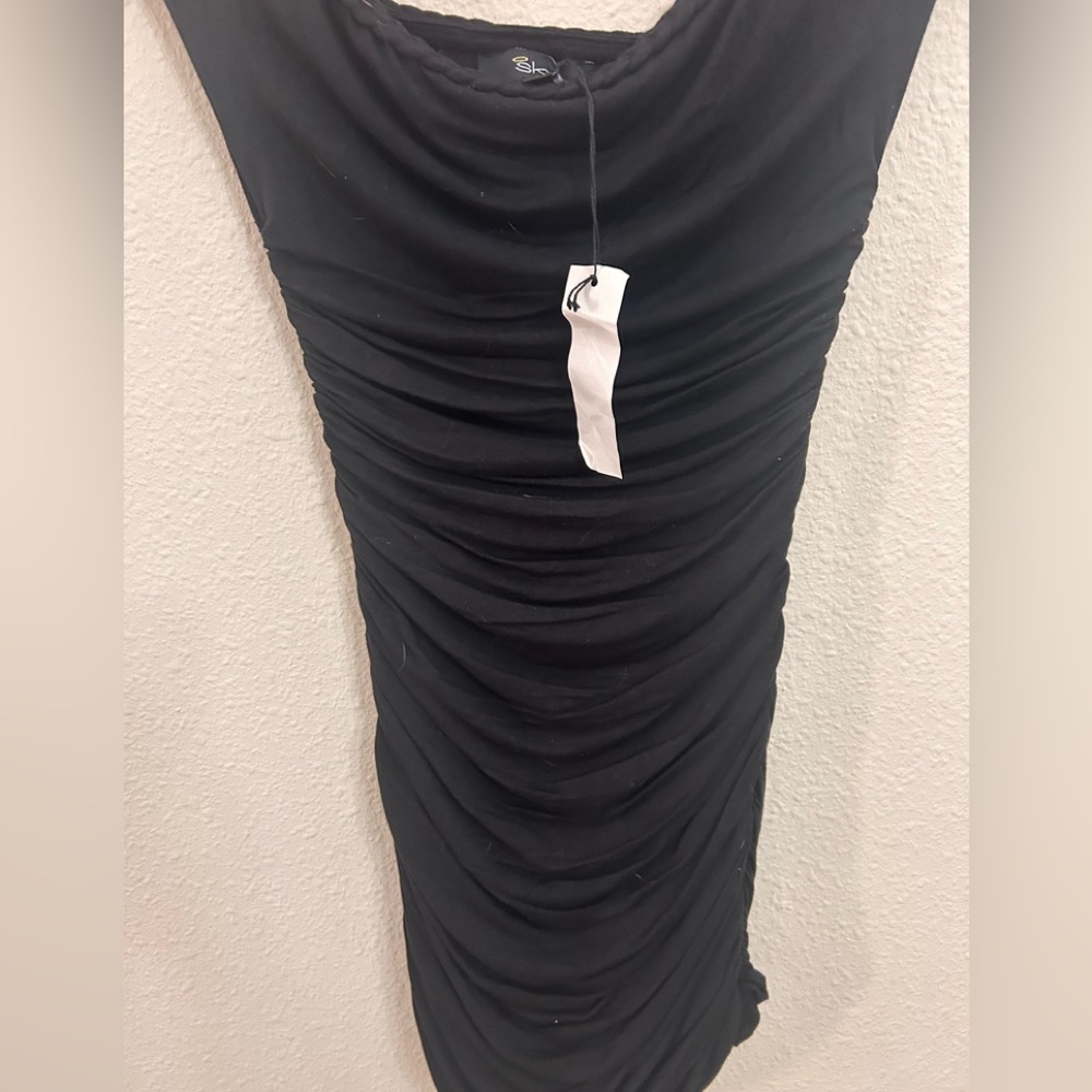 NWT Black cocktail stretchy ruched dress